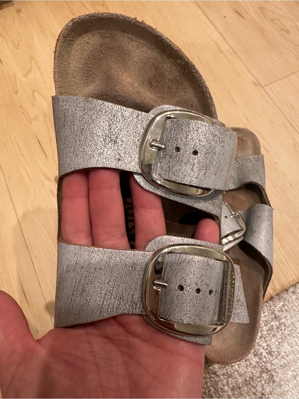 Birkenstock Big Buckle Metallic Gray Slide Sandals - Picture 6 of 10